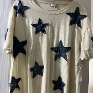 Cream T-Shirt with Black Star Patches